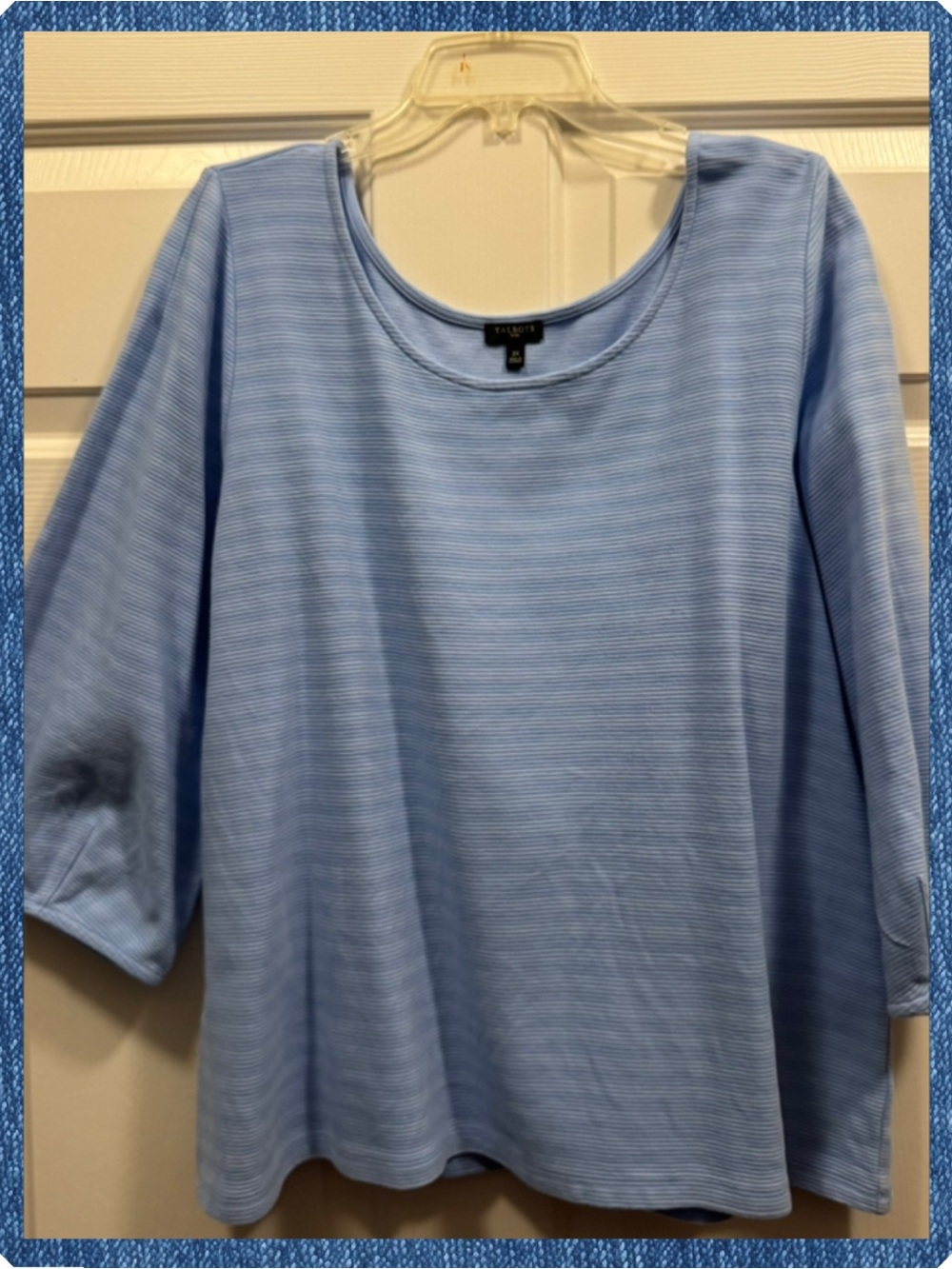 🆕 Talbots Light Blue Striped Scoop Neck Women's Top